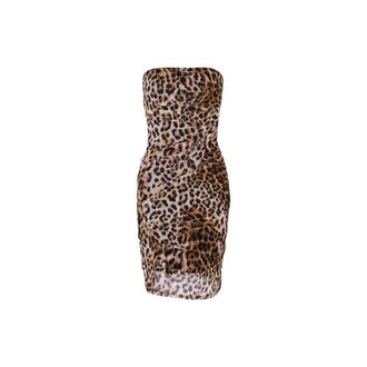 Moschino Short Dresses, female, Brown, Size: XS Animal Print Mesh Dress