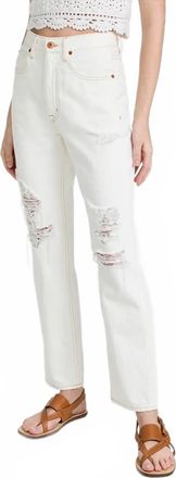 Slvrlake Denim Dakota Highrise Straight Leg Jeans In Ivory Destructed