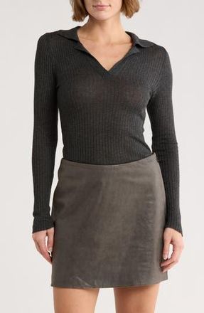 DL1961 Rib Long Sleeve Polo Sweater in Charcoal at Nordstrom Rack, Size Large