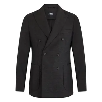 HUGO BOSS Hugo, Blazers, male, Black, Size: XL Double-breasted Wool Jacket