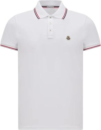 Moncler Tops, Heren, Wit, XL, Katoen, Tricolor Trim Polo Shirt