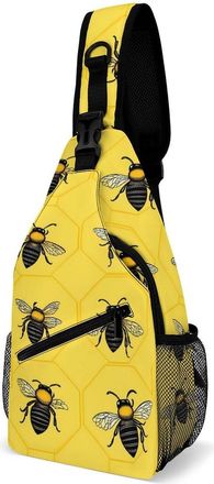 Generic Bees on Honey Comb Mens Print Crossbody Large Sling Backpack Casual Chest Bag Gift for Traveling Hiking Workout