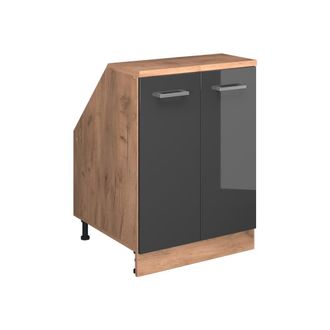Vicco Armario De Cocina Para Techo Inclinado R-line, Antracita Alto Brillo, 60 Cm Con 2 Puertas, 60 Cm De Profundidad, Vicco