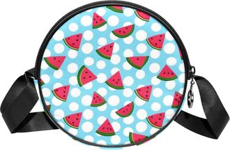 Generic Circle Crossbody Bag for Women, Summer Watermelon Small Sling Bag Daypack with Zipper Adjustable Shoulder Straps Casual Ladies Girls Round Purse
