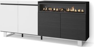 Skraut Home Aparadores Para Sal&oacute;n, Gran Capacidad De Almacenaje, 200x87x35cm, 4 Puertas, Chimenea El&eacute;ctrica, Dise&ntilde;o Industrial, Estilo Moderno, Blanco Y Negro - S