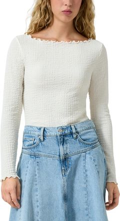 QS by s.Oliver Langarmshirt QS, Damen, Gr. XXL (44), ecru, Web, Obermaterial: 98% Polyester, 2% Elasthan, unifarben, tailliert h&uuml;ftbedeckend, U-Boot-Ausschnitt, Shir