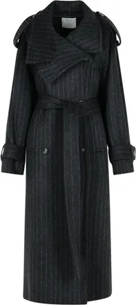 Sportmax Arold Pinstripe Trench Coat In Pure Anthracite Wool