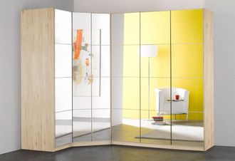 Priess Eckkleiderschrank »Malaga Schlafzimmerschrank Ecklösung erweiterbar in drei Farben« Kleiderschrank Schrank Garderobe Stauraumwunder mit Spiegel