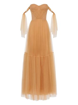 Elisabetta Franchi Geplooide maxi-jurk - Beige