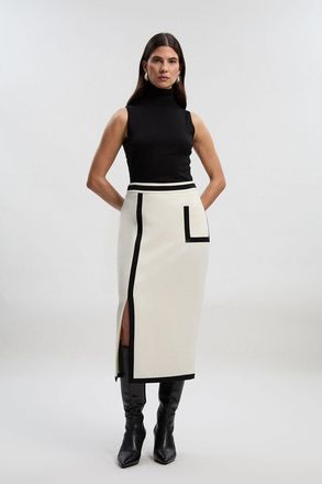 Karen Millen Womens Compact Stretch Tipped Tailored Pencil Skirt - White - Size 12 UK