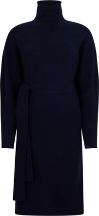 Malo Gebreide knielange jurk - Dames - Kleedjes - Blauw - S - Leer - Kleedjes