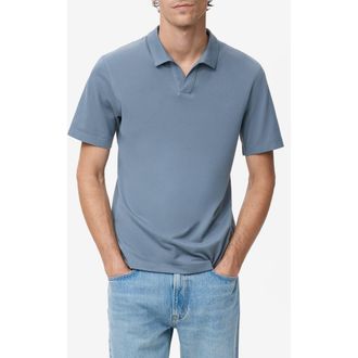 Mango Slim Fit Johnny Collar Piqu&eacute; Polo in Indigo Blue at Nordstrom, Size X-Small