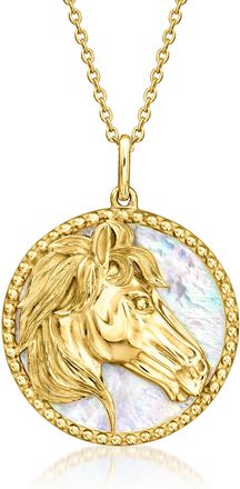 Ross-Simons Mother-Of-Pearl Horse Pendant Necklace in 18kt Gold Over Sterling