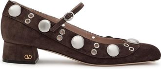 Valentino Garavani Nellcote Stud-embellished Suede Ballet Pumps - Brown