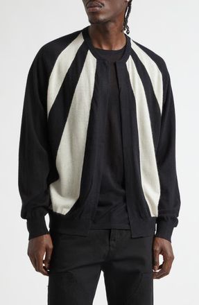 Frenckenberger Sunray Stripe Cashmere Bomber Cardigan in Black/Chalk at Nordstrom, Size X-Large