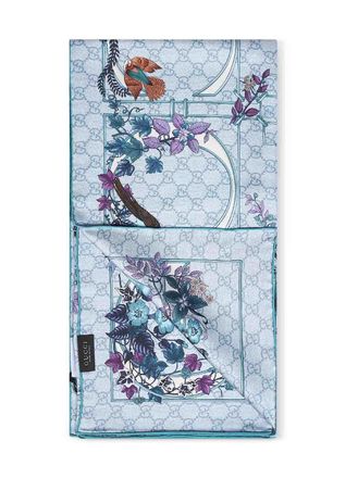Gucci Womens Silk Twill Scarf Light Blue Scarfs