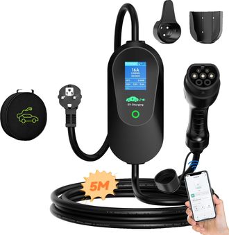 OEM Cargador Para Veh&iacute;culos El&eacute;ctricos, Control Inteligente, Ajuste De Corriente Flexible, Tipo 2 Con Aplicaci&oacute;n, 5 M