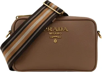Prada Cross Body Bags, female, Beige, ONE SIZE, Leather Womens Shoulder Bag with Zipper