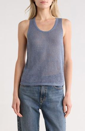 Vince Beachy Linen Open Stitch Tank in Dark Aqua Bloom at Nordstrom Rack, Size X-Small