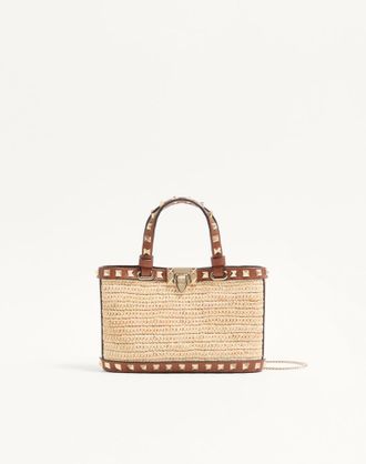 Valentino Garavani Mini Borsa Shopping Rockstud In Rafia Donna NATURALE/SELLERIA UNI