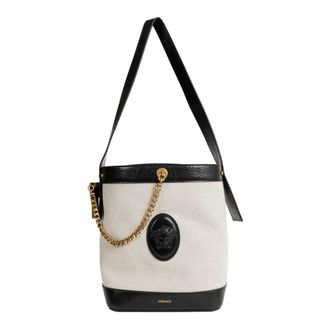 Versace Pivot Small Canvas Bucket Bag - female - Versace - Bucket Bags - Beige - ONE SIZE - Bags