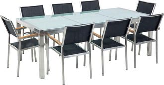 Beliani Garden Dining Set 8 Seater GROSSETO Cracked Glass Transparent/ Black