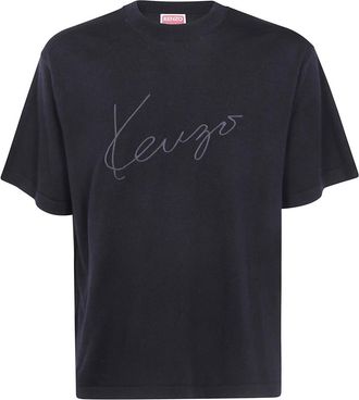 Kenzo Tops, Heren, Zwart, S, Wol, Signature Embroidered T-shirt