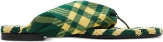 Burberry Groene Geruite Patroon Teenslippers - Dames - Slippers - Groen - 38 1/2 EU - Schoenen