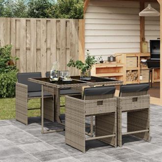 vidaXL Set Comedor De Jard&iacute;n 5 Piezas Con Cojines Rat&aacute;n Sint&eacute;tico Gris Vidaxl