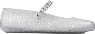 Jimmy Choo London Grijze Strass Versierde Platte Schoenen - Dames - Ballerinas - Grijs - 38 EU - Schoenen