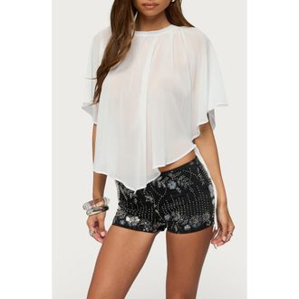Edikted Sable Flowy Asymmetric Chiffon Top in White at Nordstrom, Size X-Large