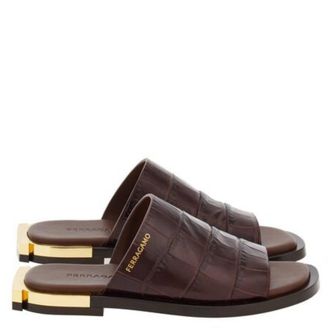 Ferragamo Gancini Heel Aline Leather Slides, Size 7 C