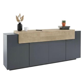 Dmora Aparador Dgerl, Aparador De Cocina Con 4 Puertas, Buffet De Sal&oacute;n, 100% Made In Italy, Cm 220x45h86, Antracita Y Arce - Dmora