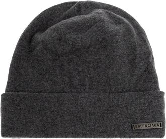 Balenciaga Beanies, female, Gray, Size: S Logo Wool and Cashmere Beanie