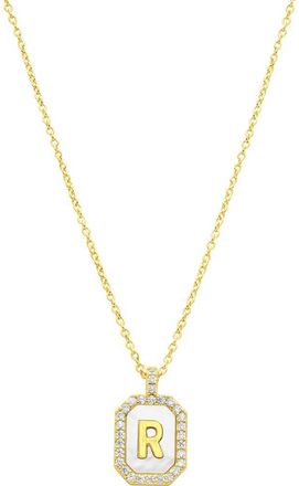 Adornia Crystal Mother of Pearl Initial Pendant Necklace in Gold-R at Nordstrom Rack