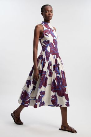 Karen Millen Womens Graphic Floral Print Cotton Sateen Woven Halter Dress viscose - Size 12 UK