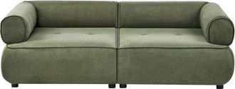 Beliani 3 Seater Sofa Green Fabric Rolled Armrests Water-Repellent Upholstery Couch Tufted Seat Decorative Mid-Century Modern Style Living Room SALLA