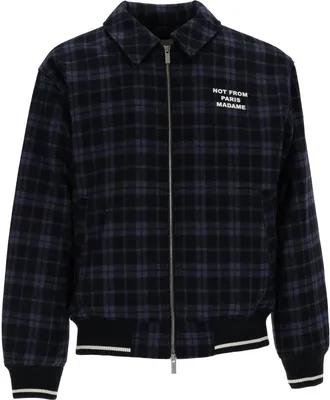Dr&ocirc;le de Monsieur Navy Check Flannel Slogan Casual Jacket