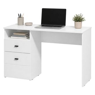 Dmora Escritorio Frutal, 2 Cajones, 2 Estantes, Un Compartimento, 127x51x77h Cm Blanco Mate