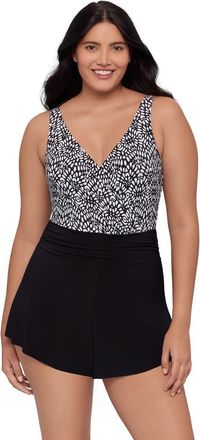 Trimshaper Rebecca Surplice Swim Romper with Pockets in Balinese Block at Nordstrom, Size 18W