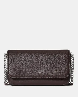 Kate Spade New York Womens Ava Pebbled Leather Flap Chain Wallet - Brown - One Size