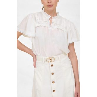 ZOE AND CLAIRE Flutter Sleeve Top in White at Nordstrom, Size Medium