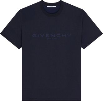 Givenchy T-Shirts, male, Blue, Size: XL T-shirt in cotton and silk with Paris jacquard