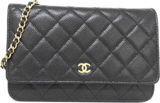 Chanel Black Bordeaux Grained Calfskin Chain/Shoulder Wallet (Pre-Owned)