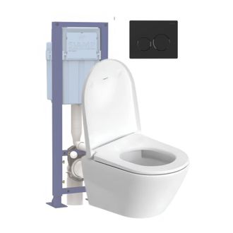 Duravit Pack Inodoro Suspendido Sin Reborde Compacto Duravit D-neo + Asiento + Soporte Siamp + Placa Negra
