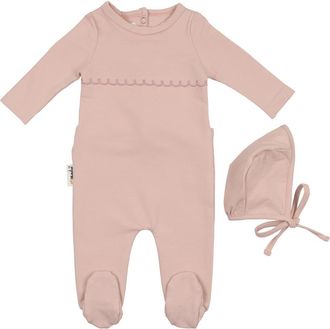 Maniere Embroidered Yoke Footie & Hat Set in Powder Pink at Nordstrom, Size 3M