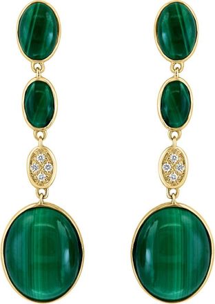 Effy 14K Yellow Gold Malachite & Diamond Drop Earrings - 0.03ct. in Green at Nordstrom Rack