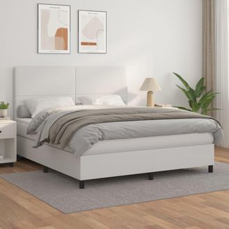 vidaXL Vidaxl - Cama Box Spring Con Colch&oacute;n Cuero Sint&eacute;tico Blanco 160x200 Cm