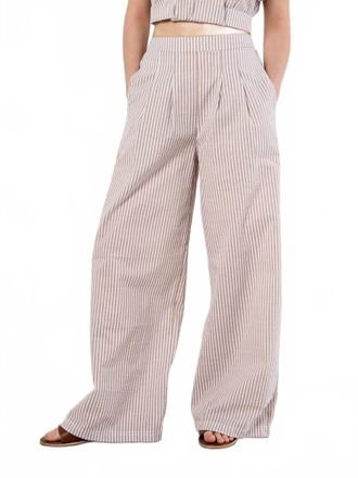 Apricot Womens Seersucker Pleat Trouser In Apricot Stripe