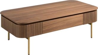 Angel Cerd&aacute; Mesa centro rectangular en nogal y acero dorado